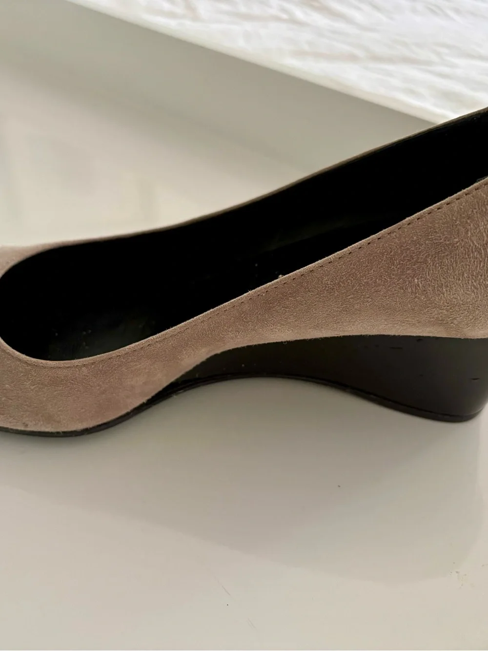 Tod's Taupe Suede Wedge Pumps with Black Heel